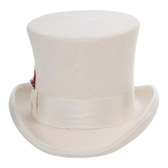 FERRECCI MENS PREMIUM TOP HAT IN WHITE WOOL VICTORIAN ELEGANCE WITH SATIN LINING - Picture 4 of 5